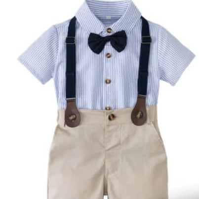 Ensemble vêtements pour garçon, salopette à manche courte et chemise rayée à rêver. 1ans, 2ans, 3ans, 4ans, 5ans.